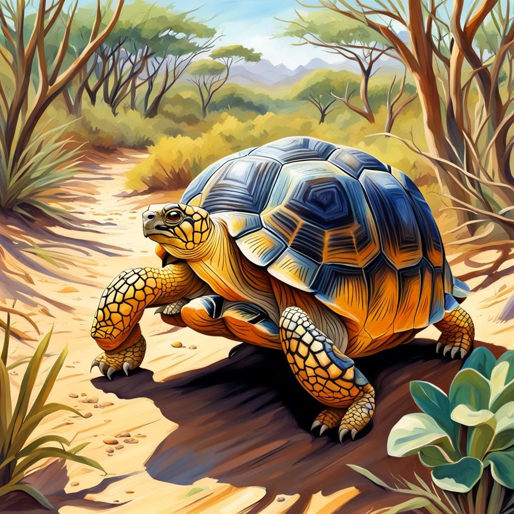 Madagascar Radiated Tortoise in Semi-Realistic Comic Art