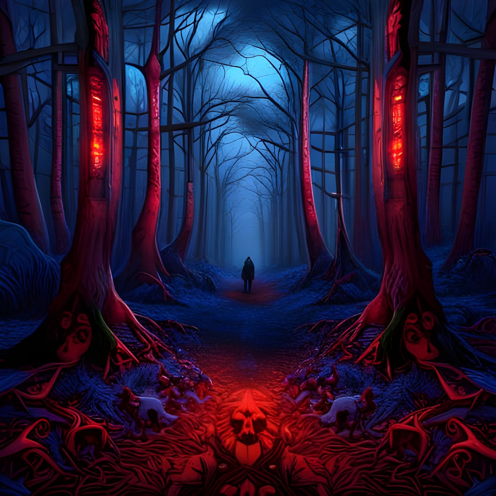 Eerie Branchpunk Forest Trail at Blue Hour