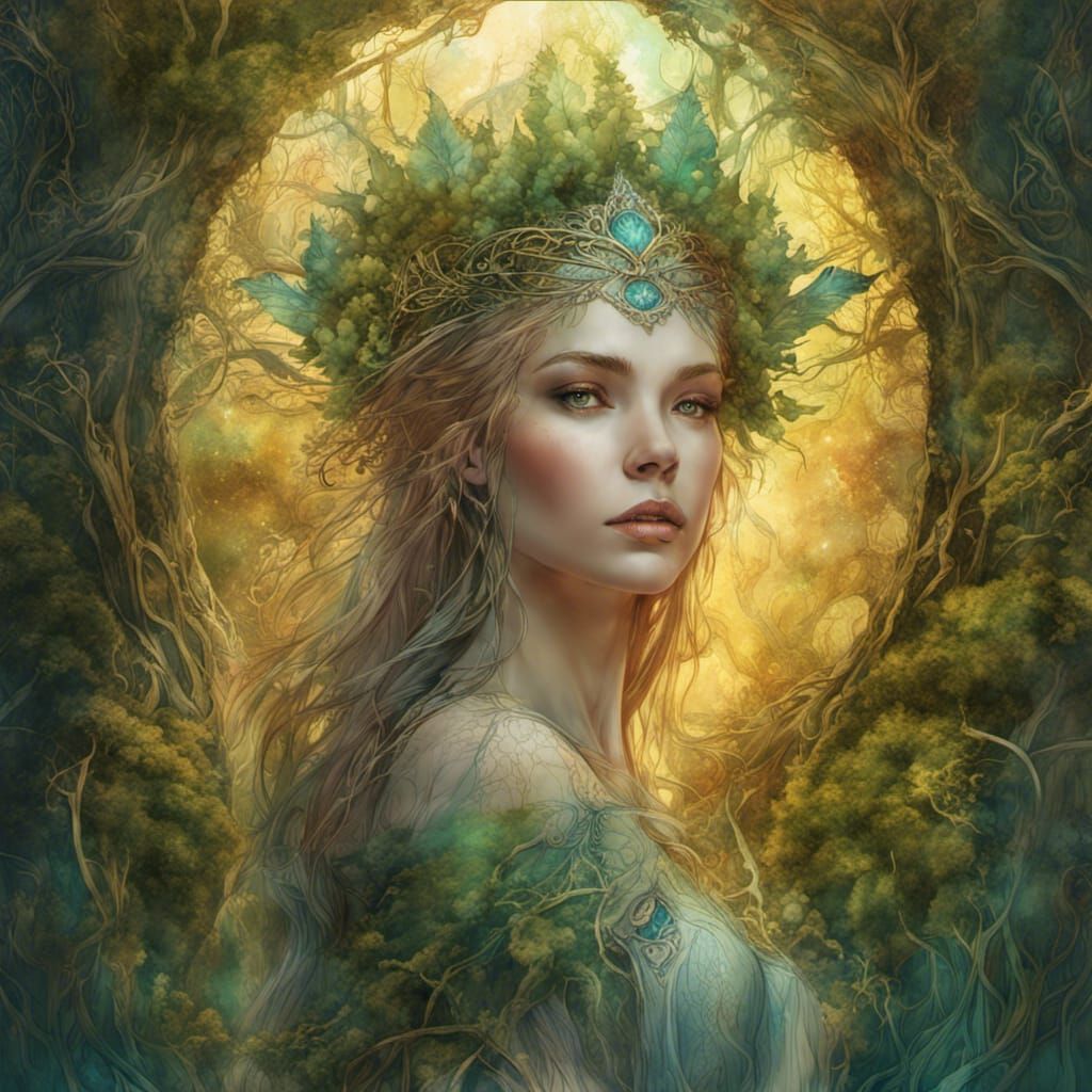 Elven Druid Princess in Enchanted Forest