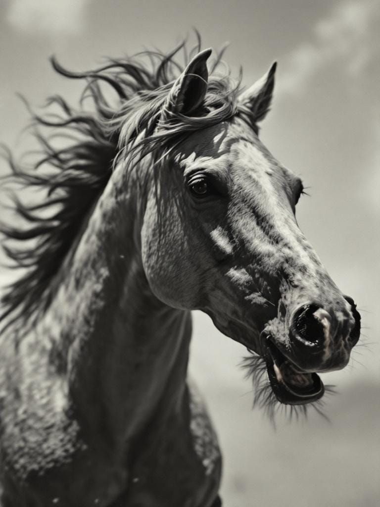 Horse Running Free: Retro-Modern Portrait in High Contrast