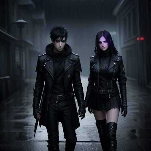 Emo Couple in Rain, Grimdark Fantasy Art