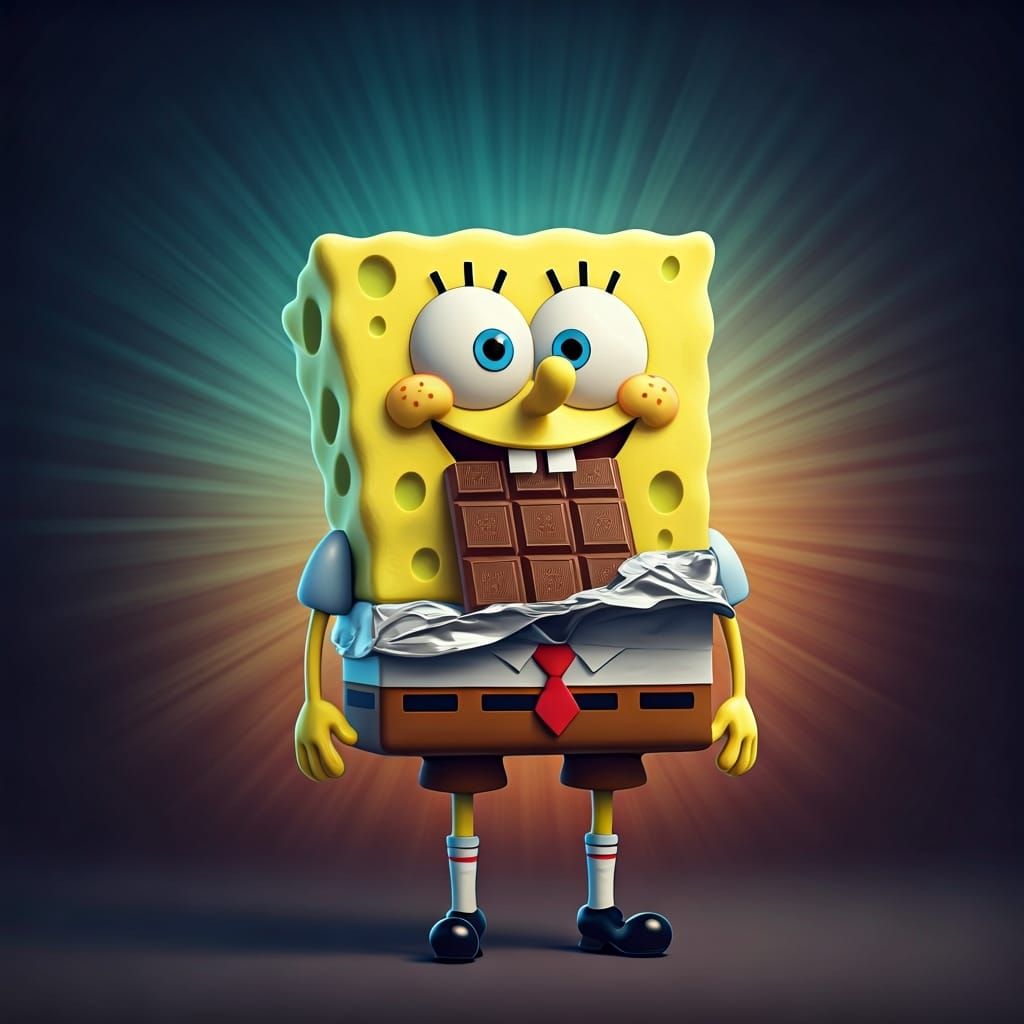 SpongeBob and Giant Chocolate Bar in 3D