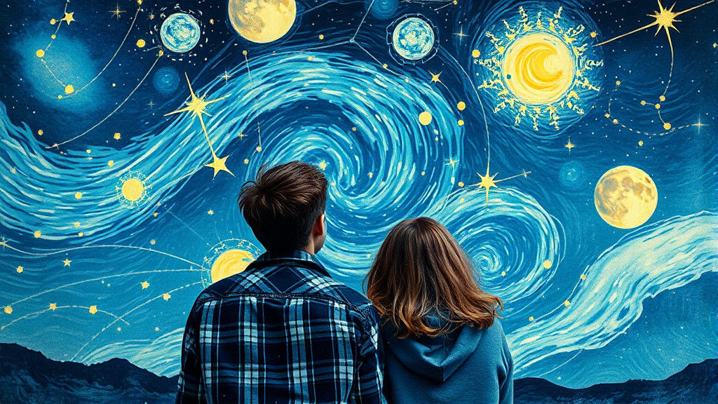 Starry Night Double Exposure in Van Gogh Style