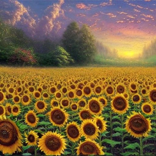 Ethereal Sunflower Field in a Fantasy Style