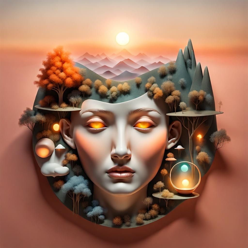 Mystical Landscape Face Crafted in Eternal Sunlight