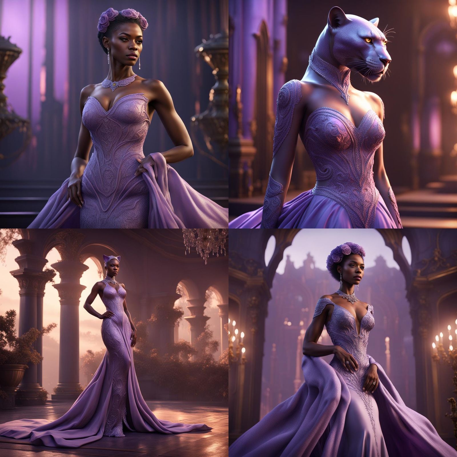 Purple Panther in Gown: Fantasy Concept Art
