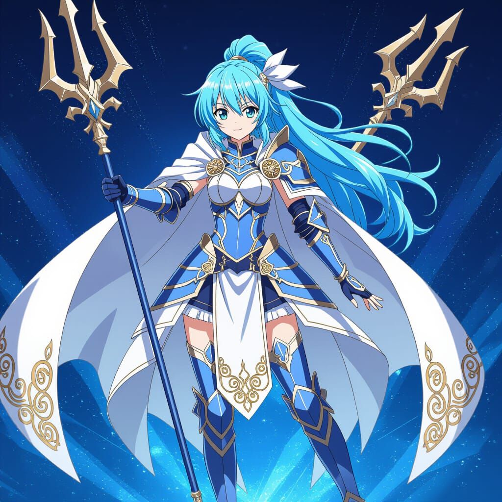 Anime Knight Girl with Trident in Manga Style