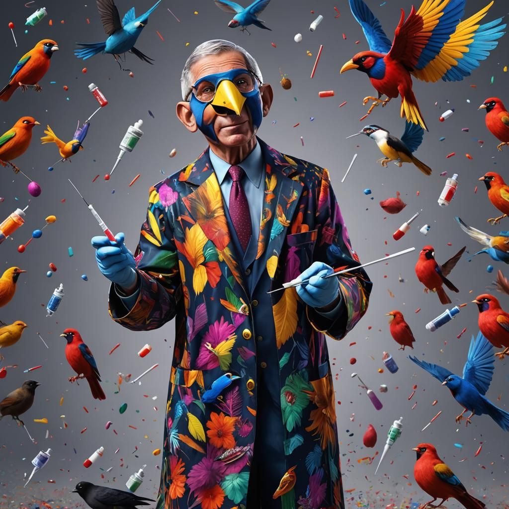 Dr. Fauci in Bird Costume: Detailed Matte Painting