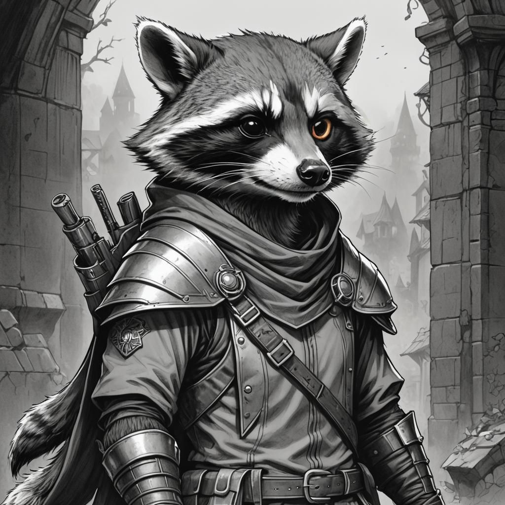 Rocket Raccoon as Medieval Thief in Manga Style