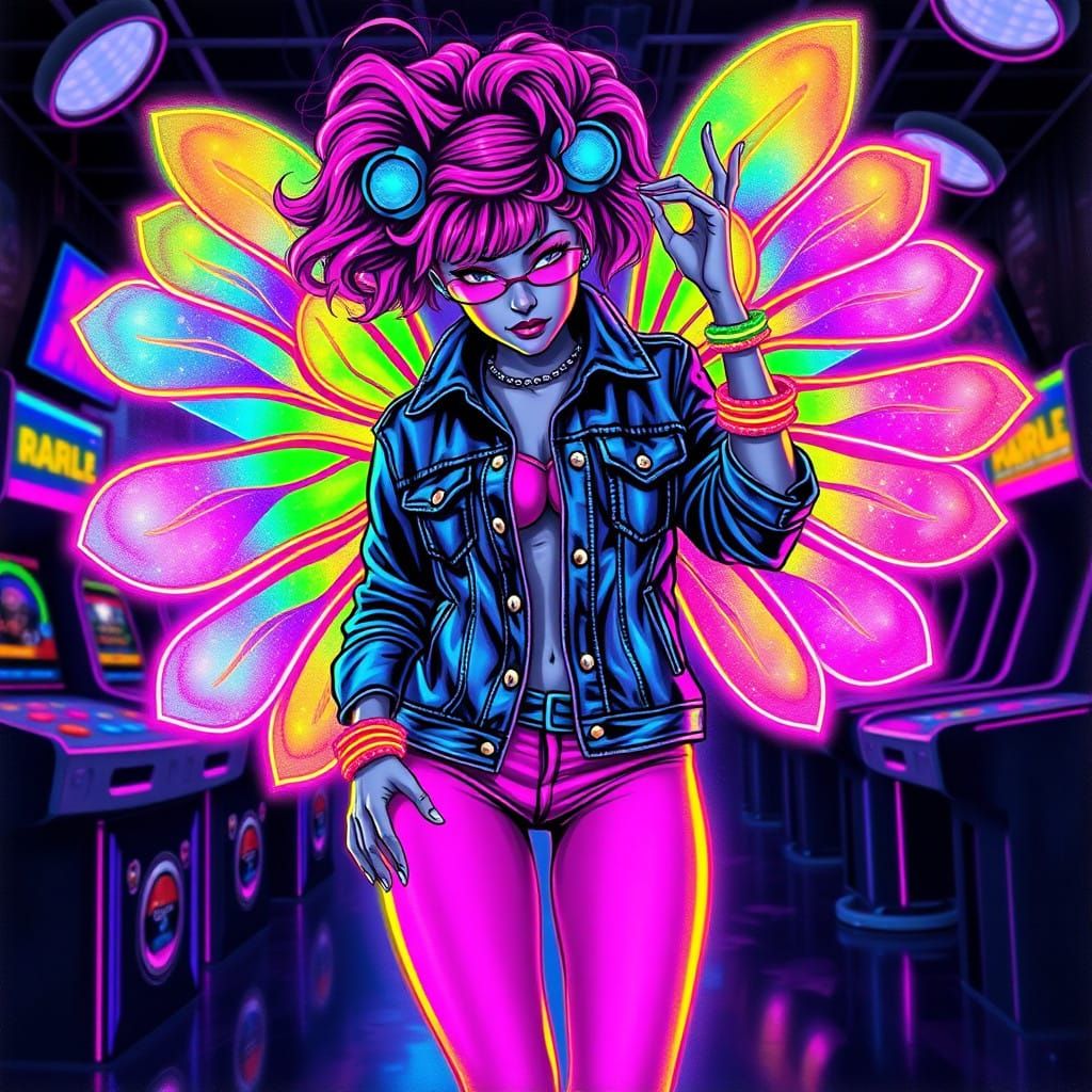 Bright Neon 80's Jazzercise Outfit with Glowing Fairy Wings