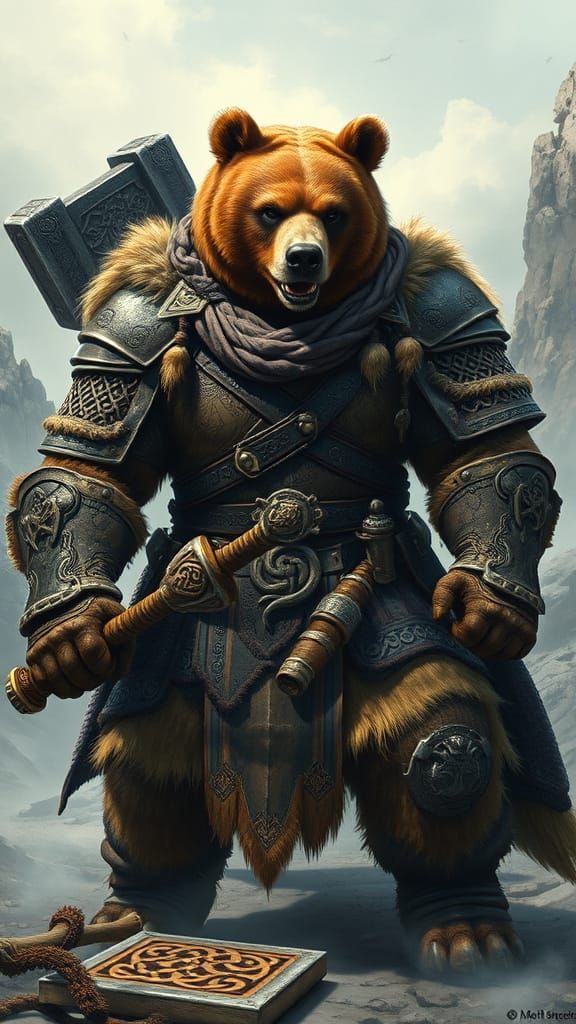 Heroic Brown Bear in Battle Armour