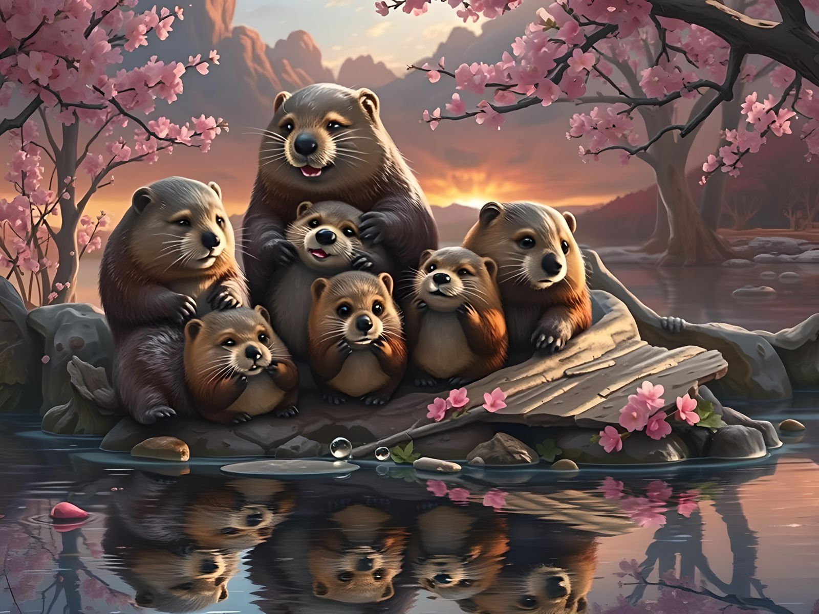 Kawaii Beaver Family Comforts Crying Beaver
