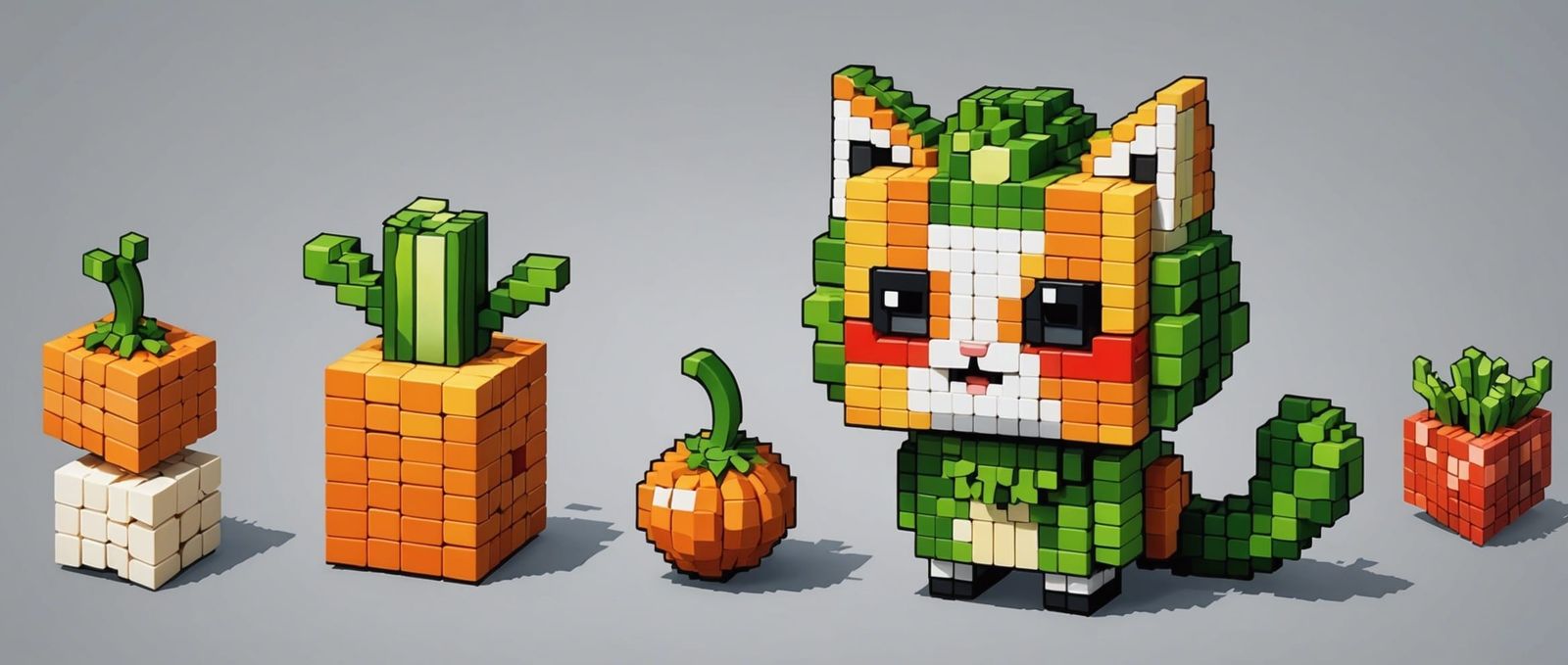 Pixel Art Cat Made of Vegetables