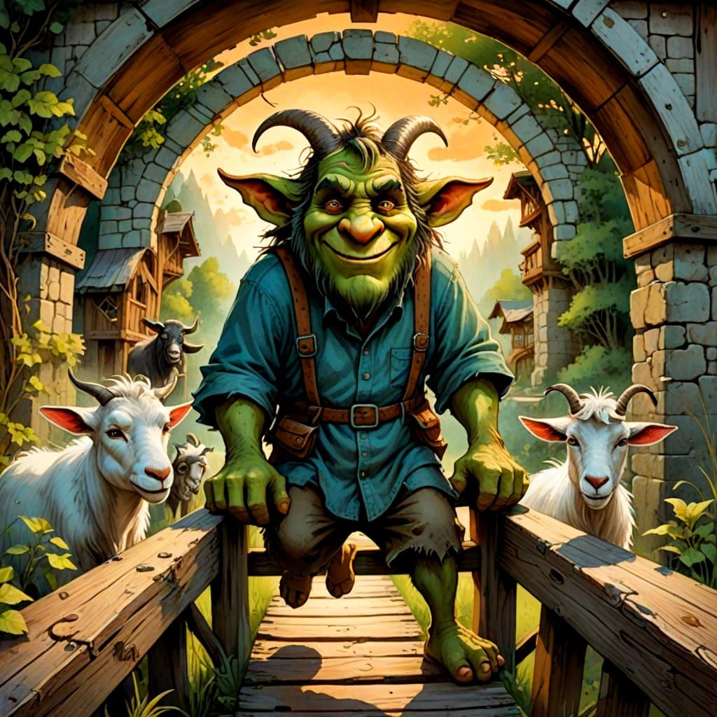 Grungy Troll Under Bridge: Storybook Illustration