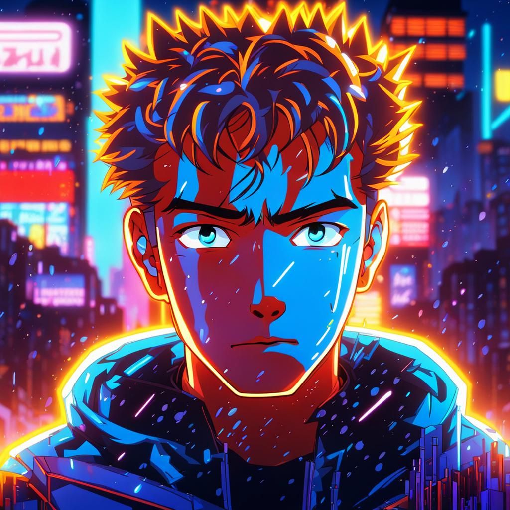 Retro-Futuristic Hero in 80s Anime Style