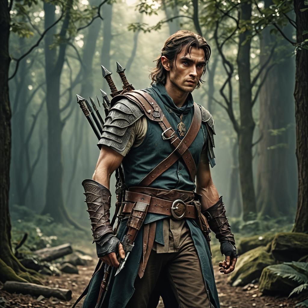 Half-Elven Rogue with Daggers in Cinematic Style