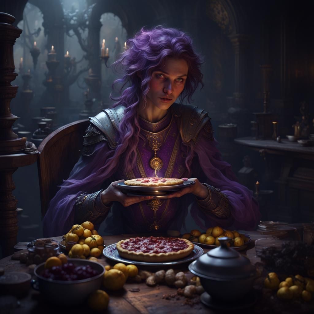 Pie Eating in Dark Fantasy Style