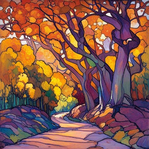 Colorful Landscape in Glass Art Style