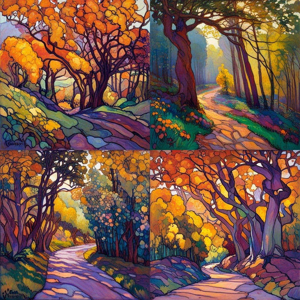 Stained Glass Landscape in Impressionistic Style