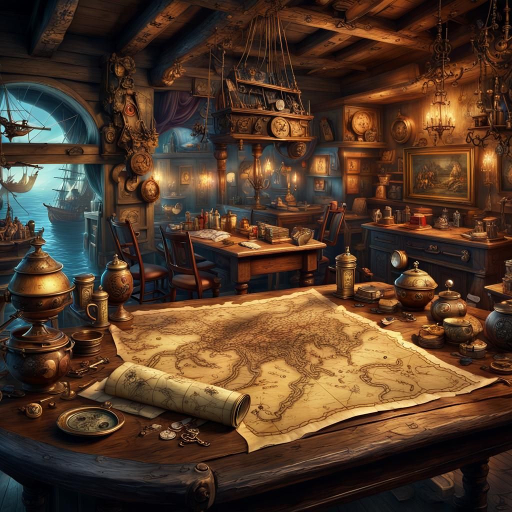 Pirates and Whimsical Treasure Map in Tavern