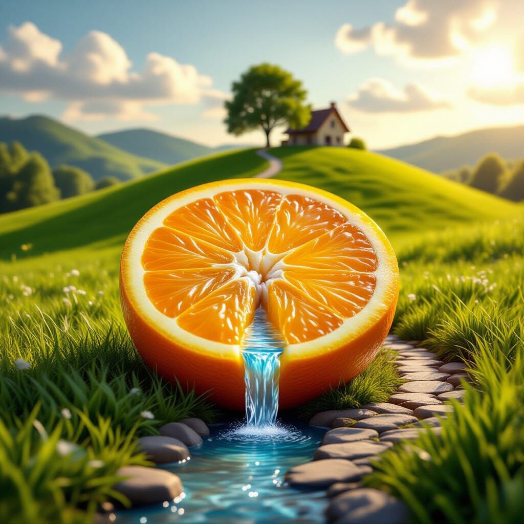 Magical Realism Orange Opens to Reveal Stream and Hillside H...