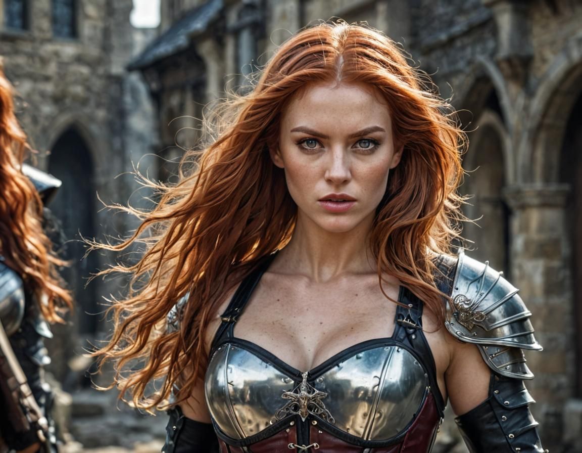 Redhead Warrior Princess Portrait in D&D Style