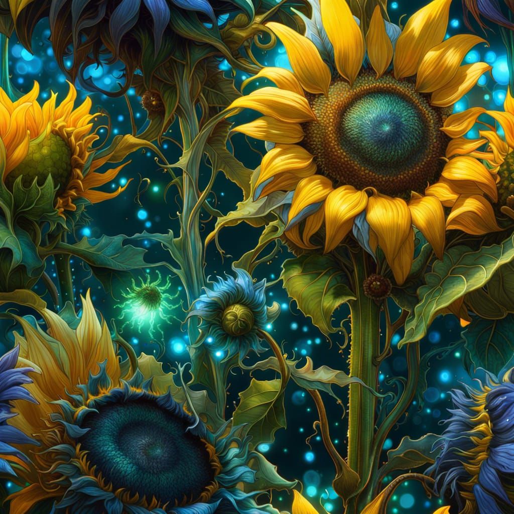 Bioluminescent Sunflowers in Fantasycore Style