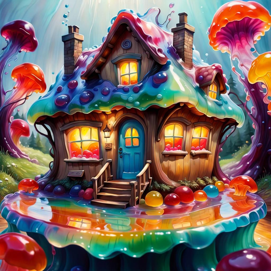 Cozy Jelly Cottage in Colorful Splash Art Style