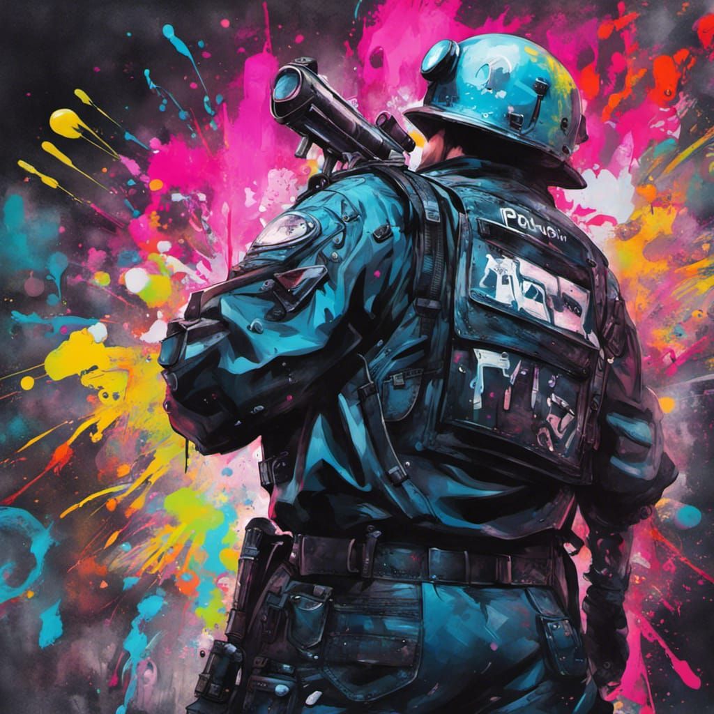 Cyberpunk Policeman in Graffiti Street Art Style