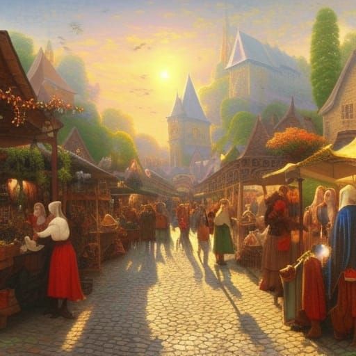 Renaissance Market Scene in Morning Light