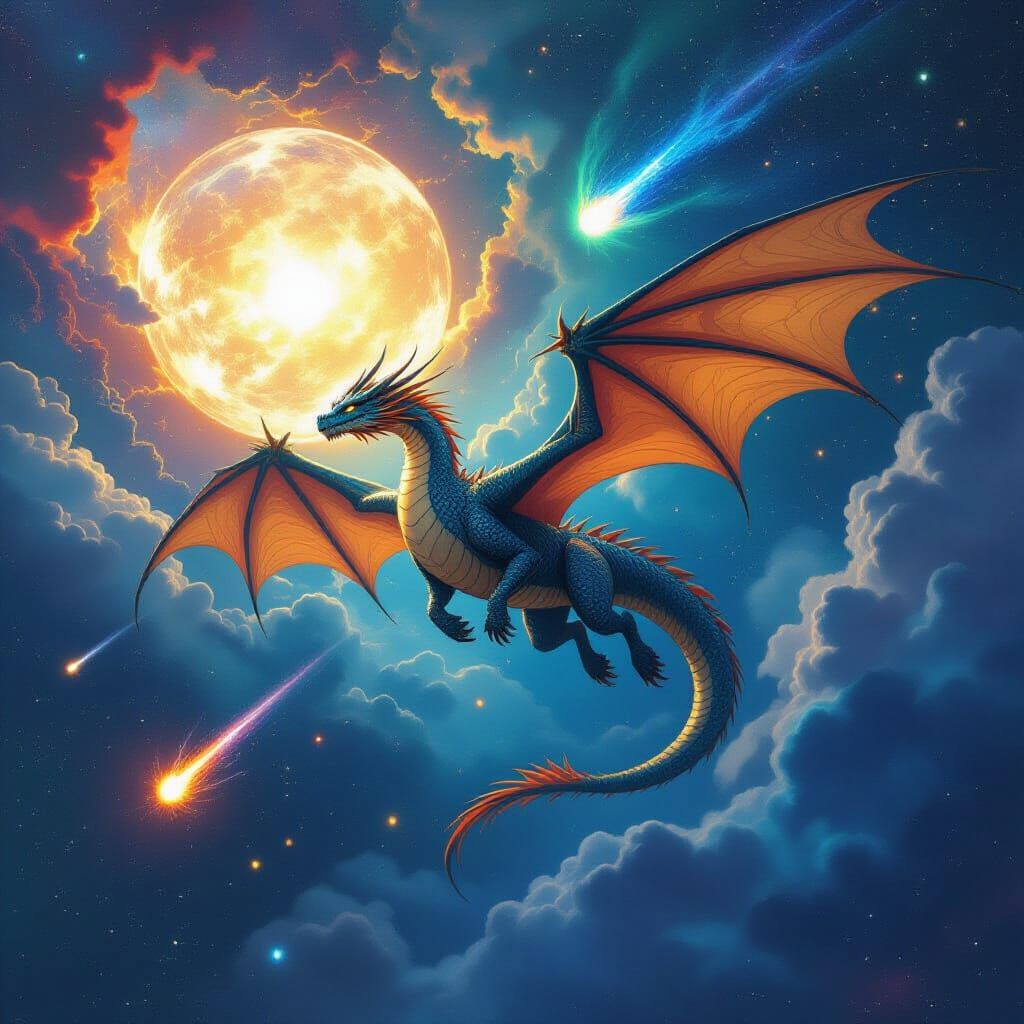 Dragon Soaring Through a Kaleidoscopic Cosmos