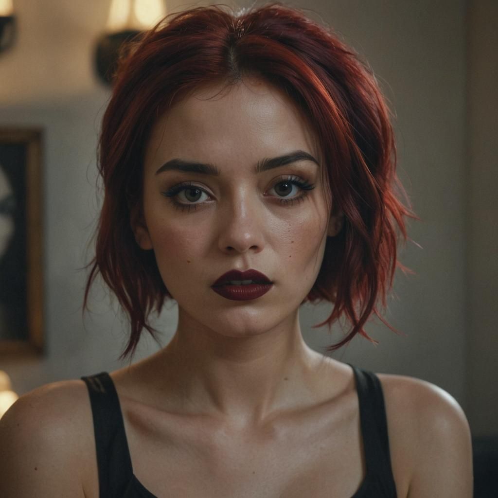 Moody Portrait of Girl with Red Hair as Oil Painting