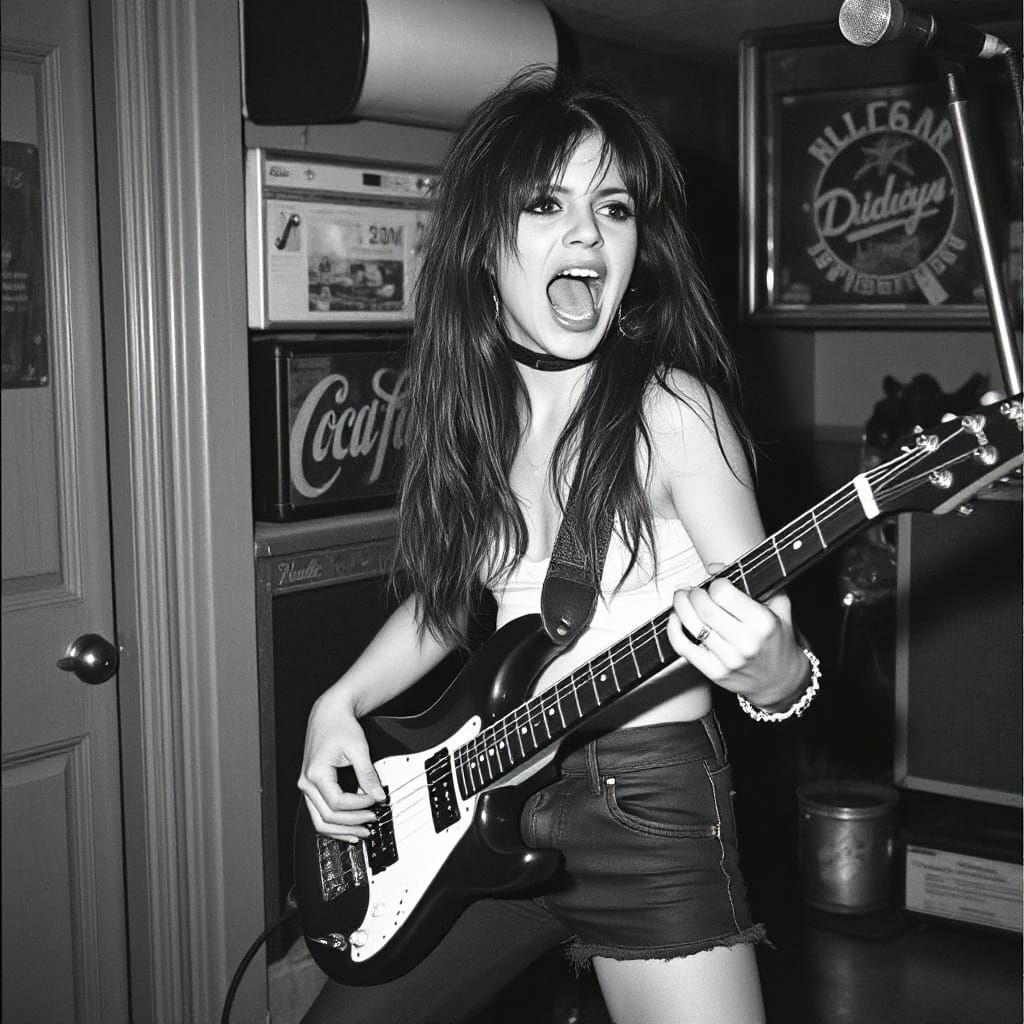 1980s Rock Vixen Performing in Dingy Club