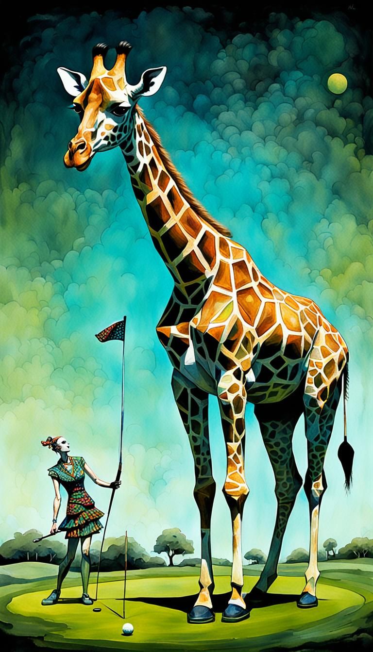 Ethereal Golf Scene in Dark Fantasy Style with Fractal Neon