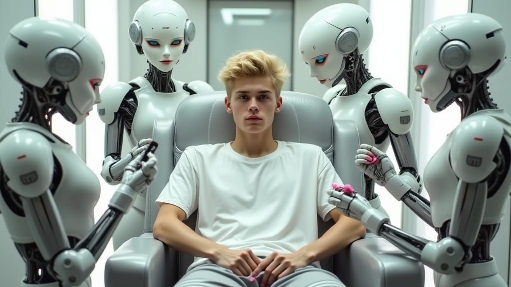 Terrified Teen's Robot Salon Makeover in Futuristic Style