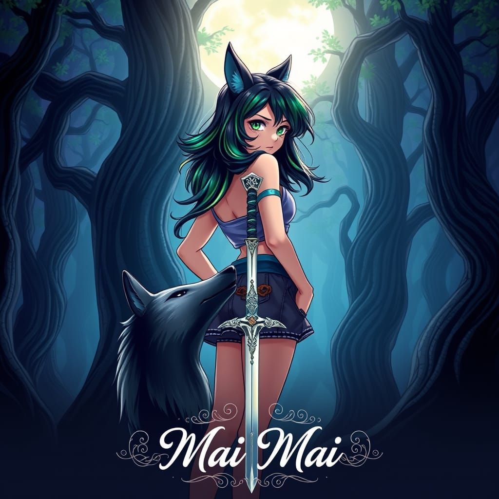 Wolf Girl with Emerald Eyes and Loyal Wolf Companion