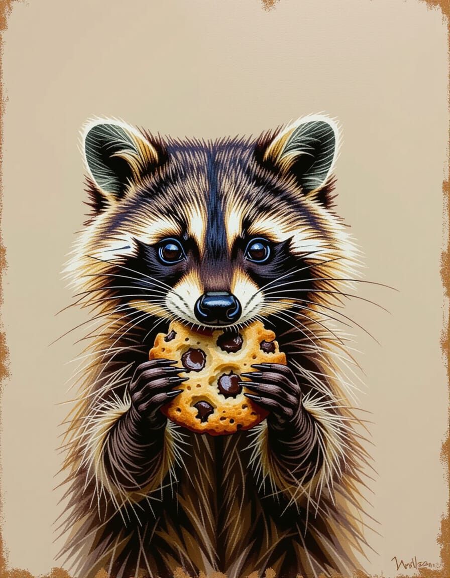 Hyperrealistic Raccoon Eating Cookie in Moldova