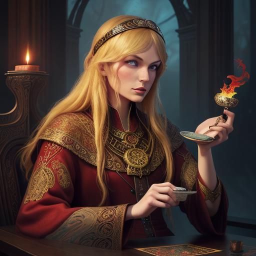 Enchanting Tarot Reader in Art Nouveau Style