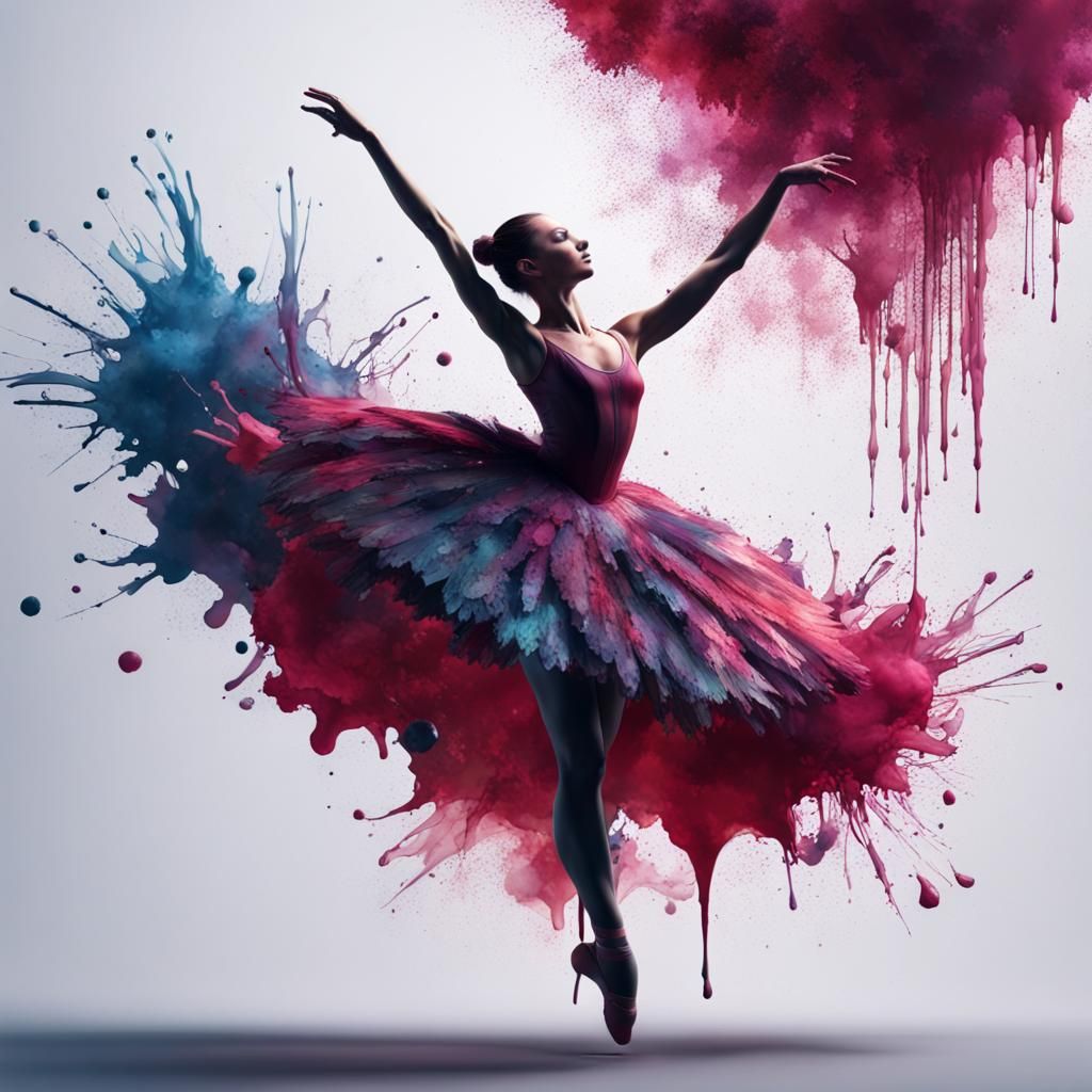 Ballerina Ink Splatter: Detailed Matte Painting