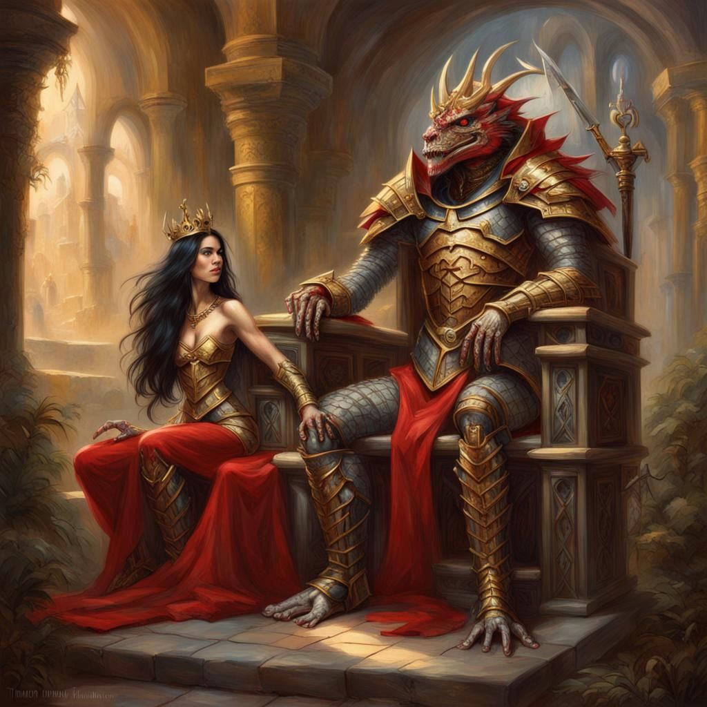 Lizardman King and Human Queen in Castle