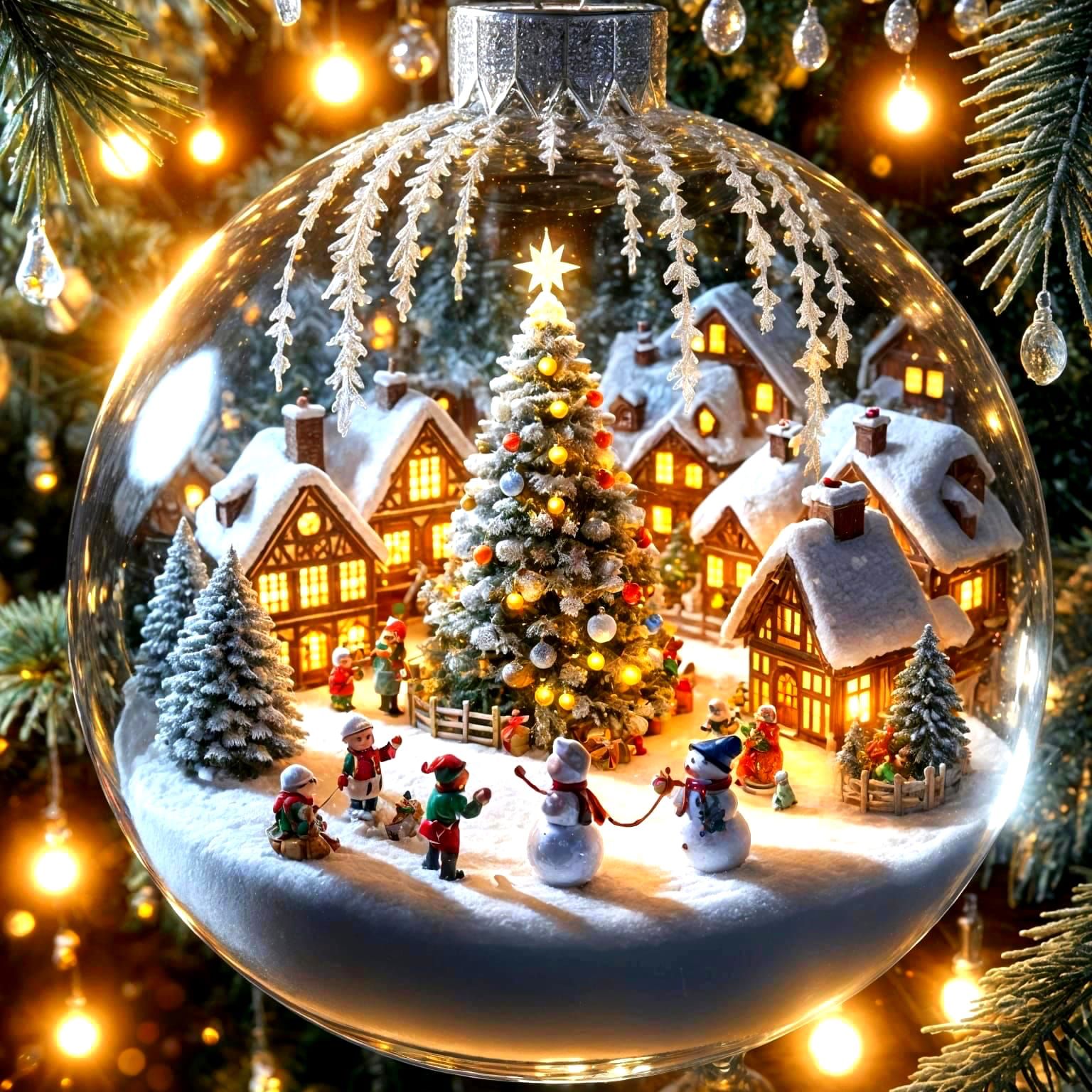 Christmas Village Inside Glass Ornament: 3D Render