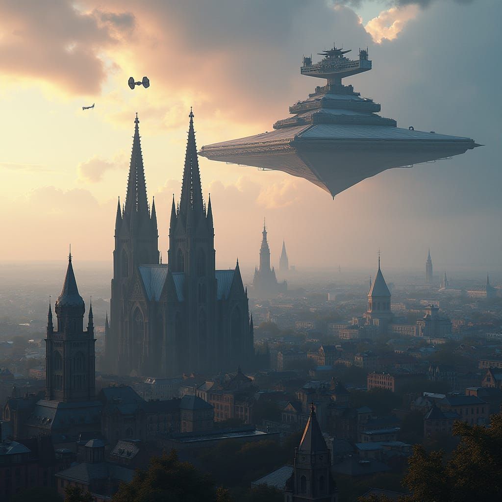 Cologne Cityscape with TIE Fighters and Star Destroyer
