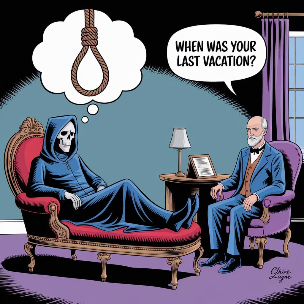 Grim Reaper's Therapy Session in Comic Art