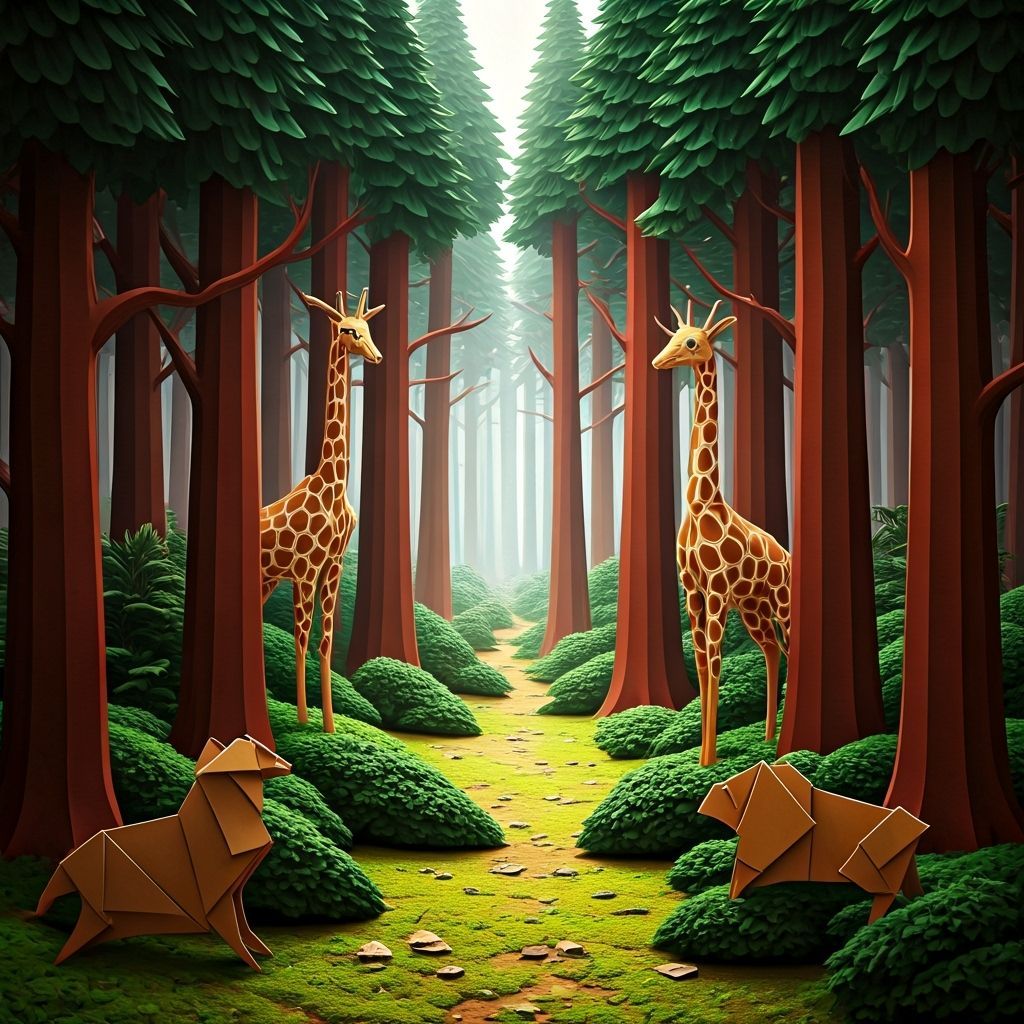 Origami Forest with Paper Animals