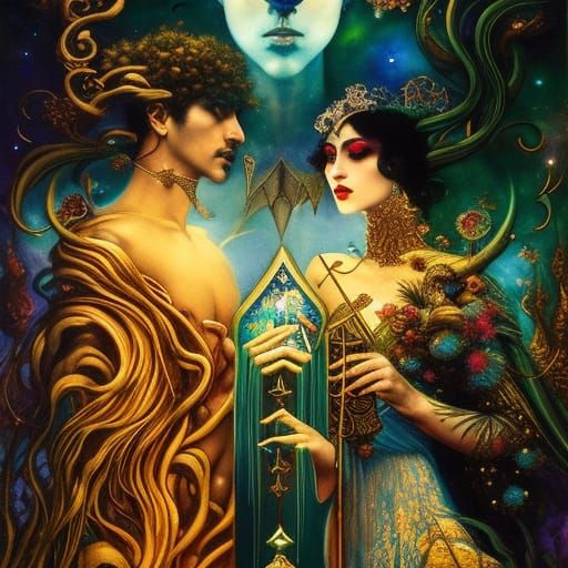 Lovers Tarot Card Art Nouveau Style