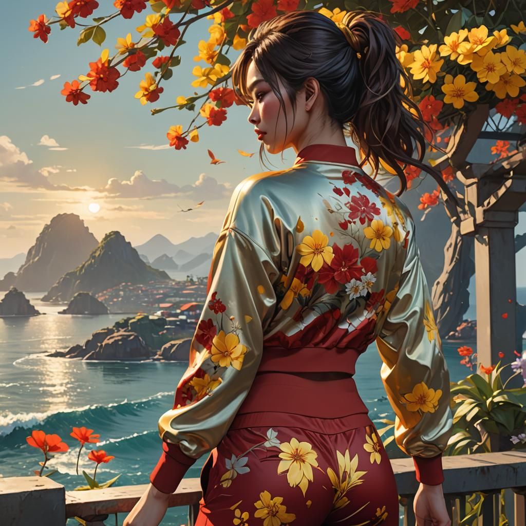 Vietnamese Girl Ocean View Concept Art