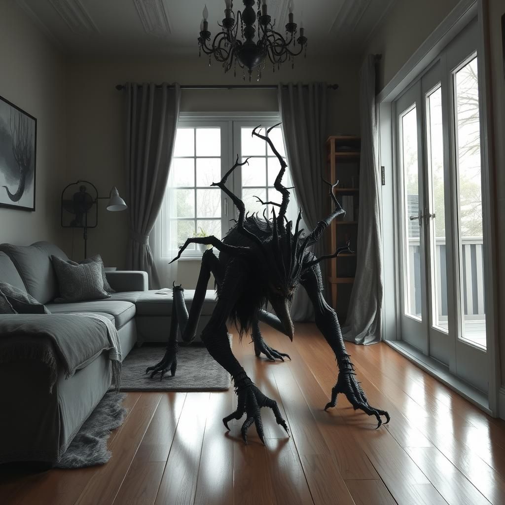 dark creature crawling in the living room