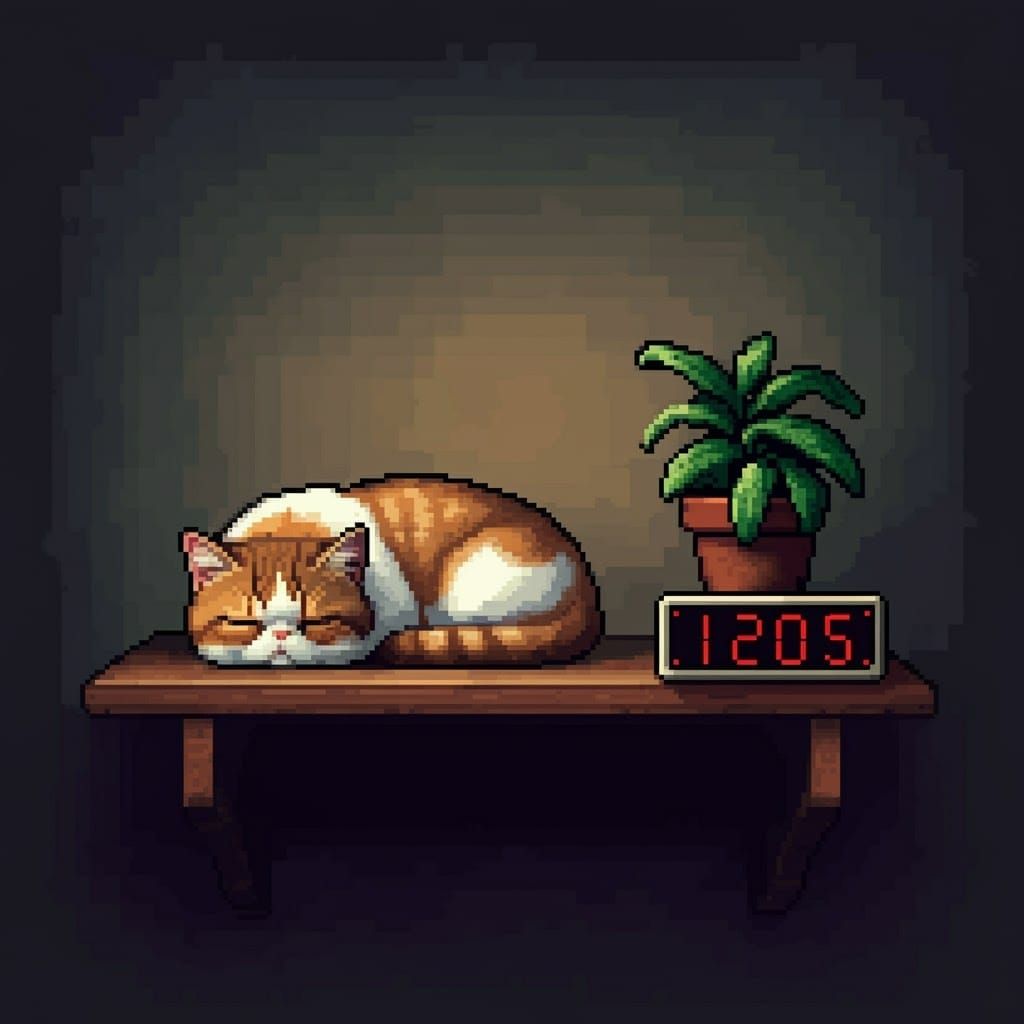 Exotic Cat Nap in 8-bit Pixel Art