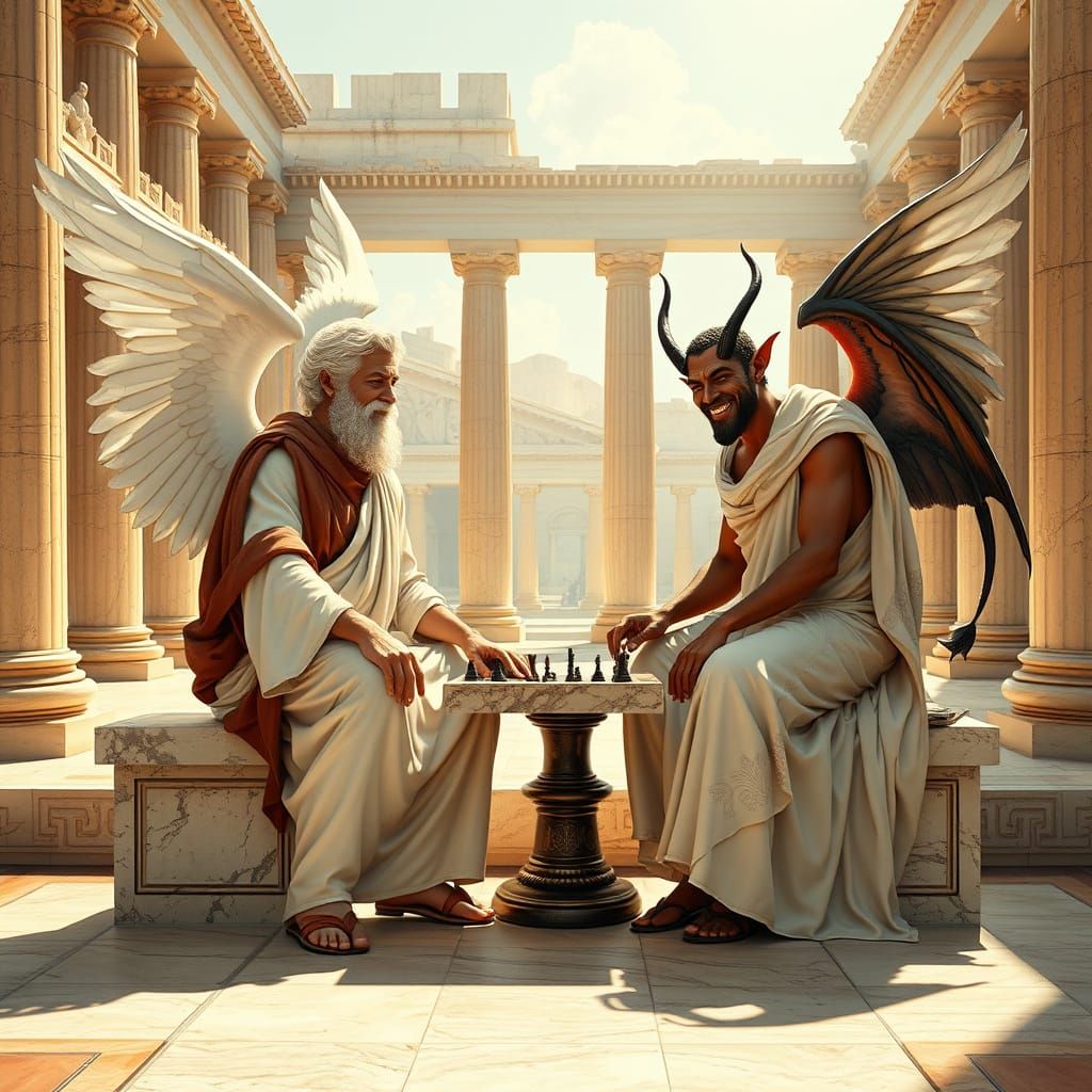 Socrates Chess Match in Ancient Athens