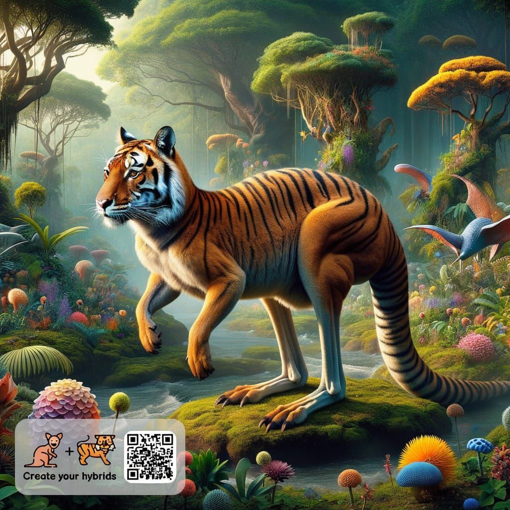 Kangaroo Tiger Hybrid Digital Creature Fusion